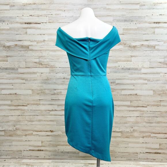 Slate & Willow Asymmetrical Off the Shoulder Dress Womens Size M Teal Jersey - Picture 10 of 16